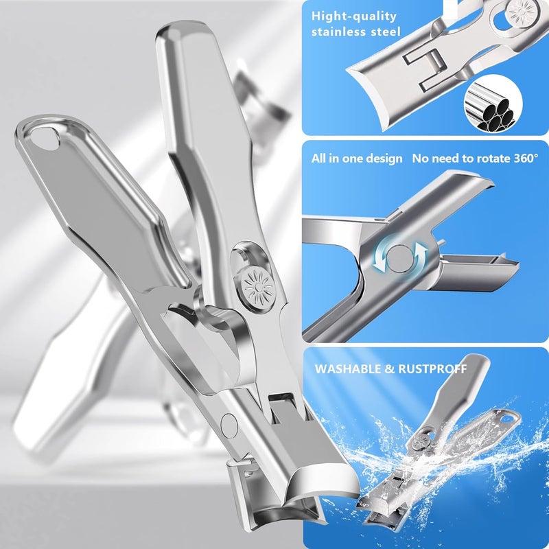 INXENG Nail Clippers for Men Thick Nails, Wide Jaw Opening No Splash Fingernail Clipper with Catcher,German Toe Nail Clippers for Thick Nails for Seniors, Stainless Steel Nail Cutter for Adult - Image 4